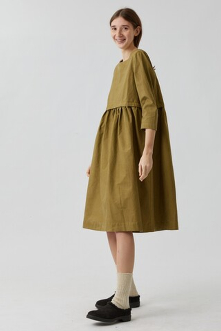 Платье с кулиской из вареного хлопка цвета хаки