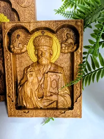 Освященная Икона Николая чудотворца резн. оклад, дуб 13,5*11