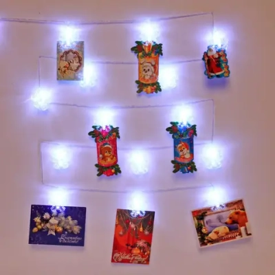 Гирлянда для дома 4,0 м 20 ламп LED с насадками СНЕЖИНКА Прищепка, прозрач.провод, Белый