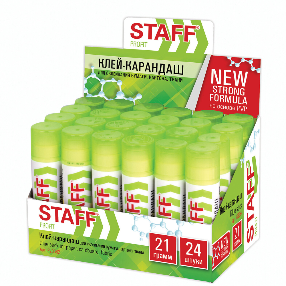 Клей-карандаш усиленный STAFF Profit 21 г PVP-основа (24 штуки в упаковке)