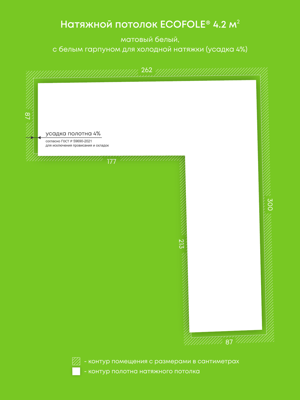 Матовый натяжной потолок 4.2 м2