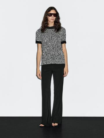 Massimo Dutti Свитер в рубчик с короткими рукавами, черный