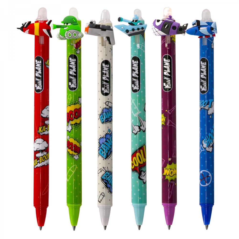 Ручка гелевая пиши-стирай Alingar, автомат, "Funny plane", 0,5 мм, синяя, круглый, цветной, пластиковый корпус, карт. уп.