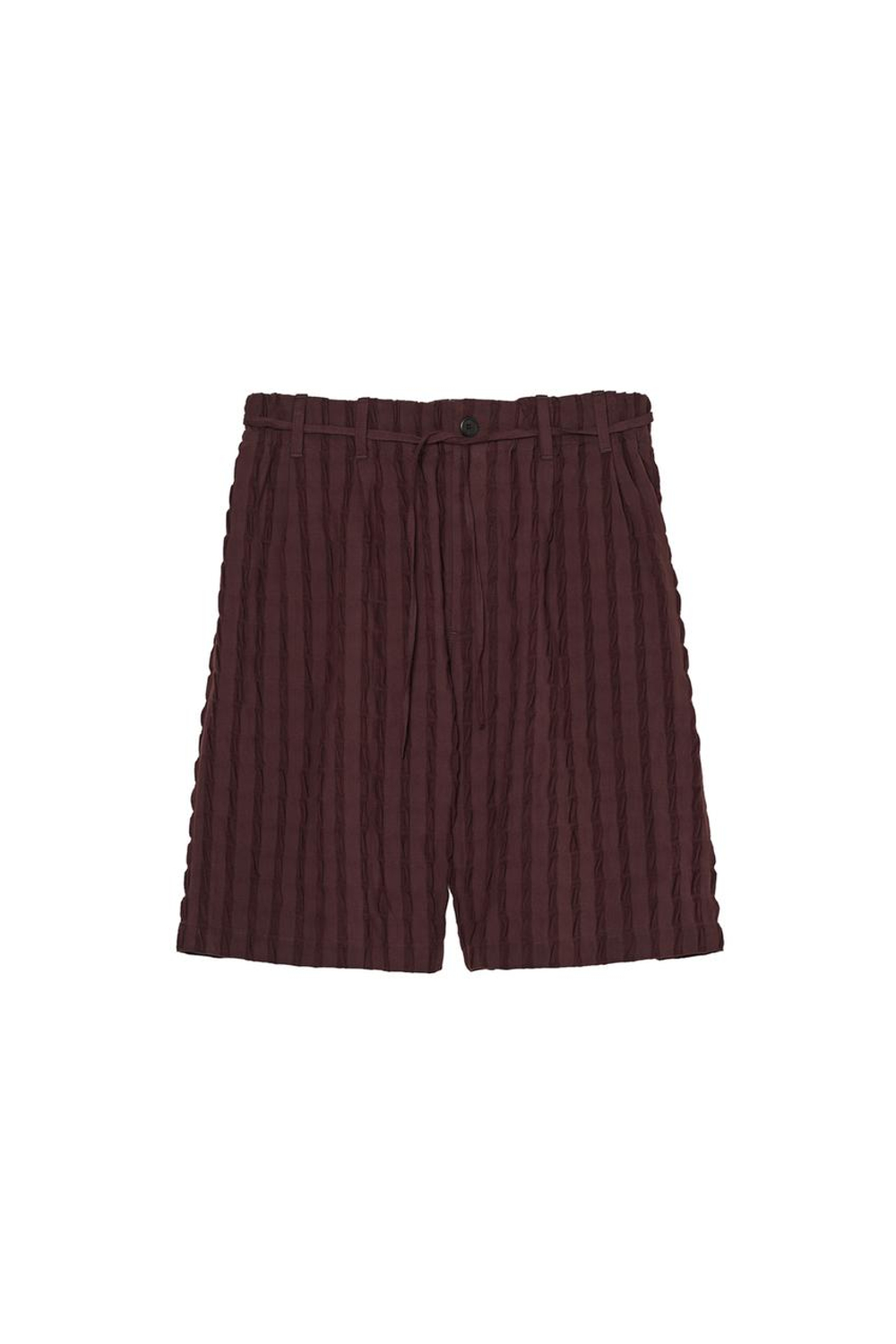 ZARA X BENITO ANTONIO ПОЛОСАТЫЕ ЖАККАРДОВЫЕ ШОРТЫ-БЕРМУДЫ С ПОЯСОМ, ШОКОЛАДНЫЙ