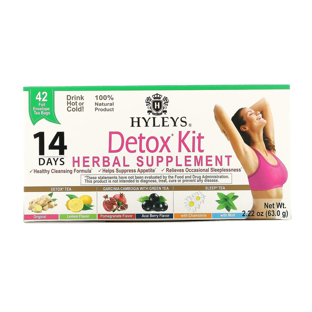 Hyleys Tea, 14 Days Detox Kit, ассорти, 42 чайных пакетика в фольгированных пакетиках, 63 г (2,22 унции)