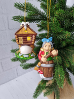 Набор игрушек из фарфора на ёлку юаба-яга и избушка на курьих ножках