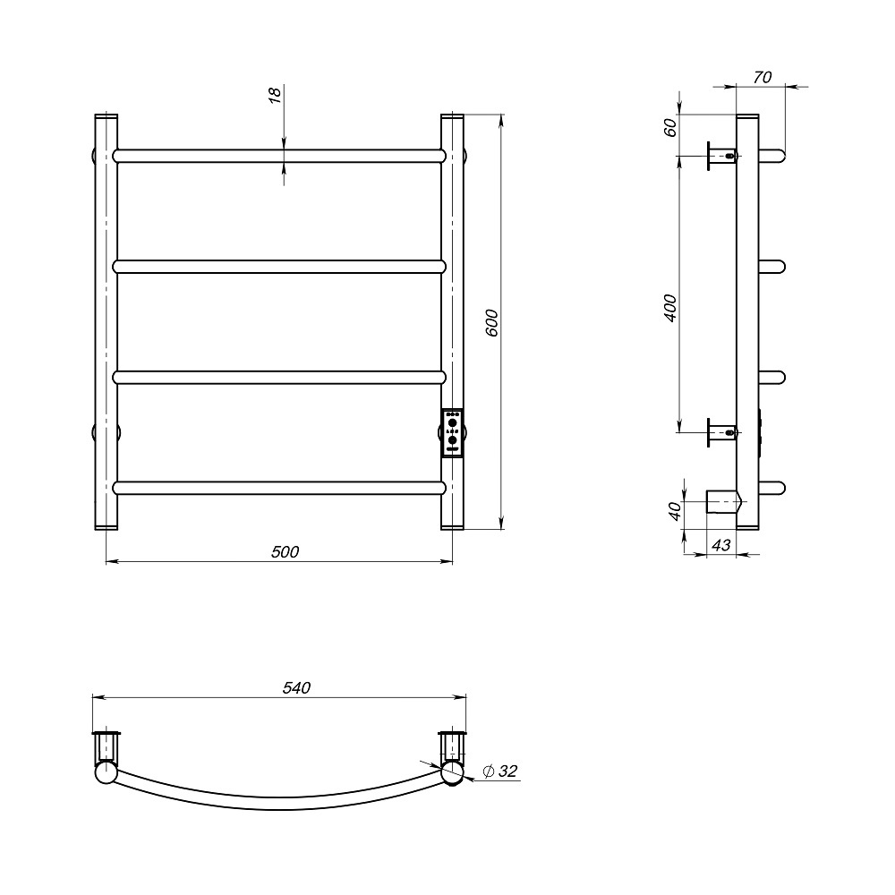 Полотенцесушитель MIXLINE CAPELLA  60х50 (таймер, 201 Вт, 4 перекладины) электрический БЕЛЫЙ
