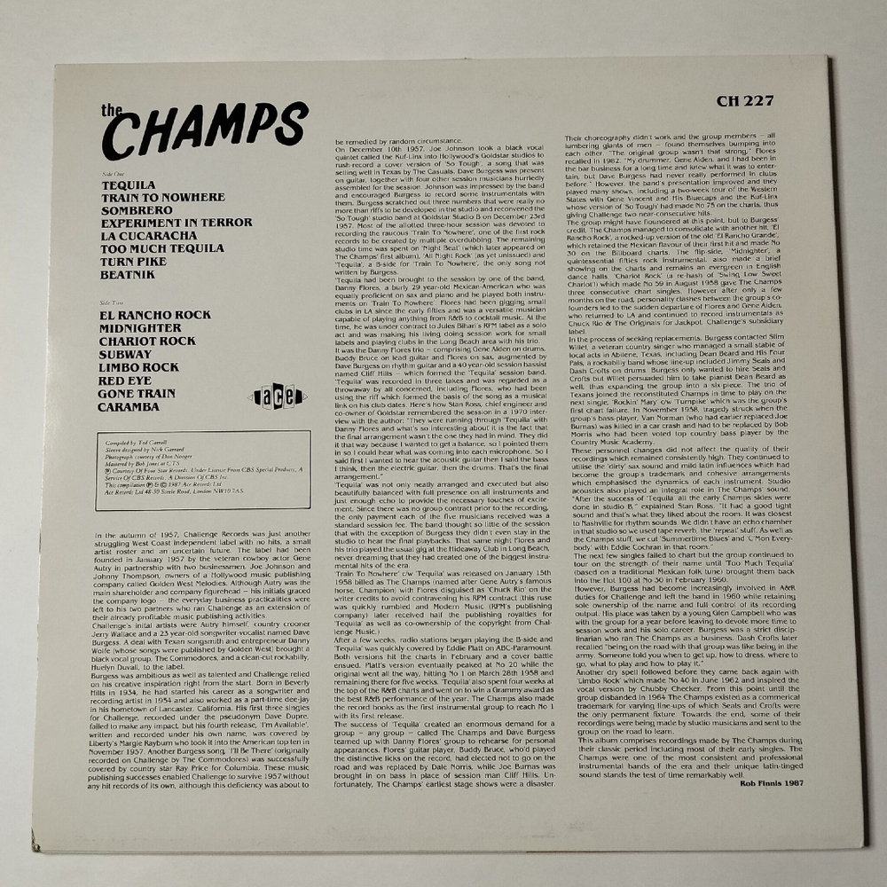 Винтажная виниловая пластинка LP The Champs Tequila (UK 1987)