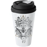 Стакан с крышкой 550мл с декором с клапаном (черный)