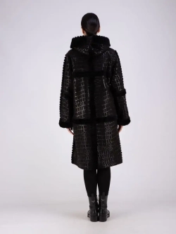 Дубленка женская натуральная длинная с капюшоном оверсайз