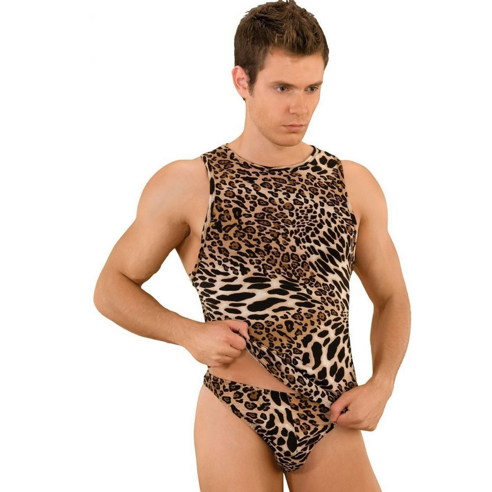 Мужская майка-борцовка с леопардовым принтом (Размер: S-M) (Цвет: леопард)