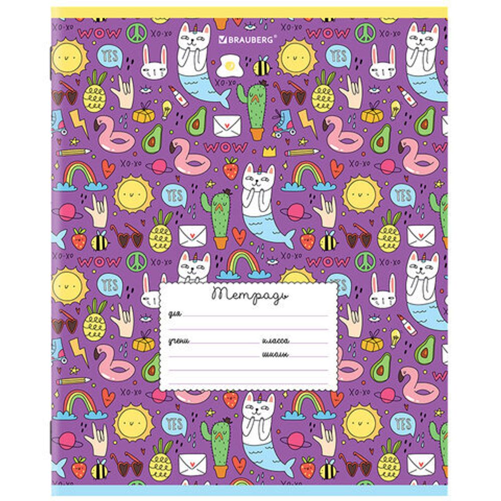 Тетрадь 24 л. BRAUBERG линия, обложка картон, "ЯРКИЙ МИКС", 106488, 5шт