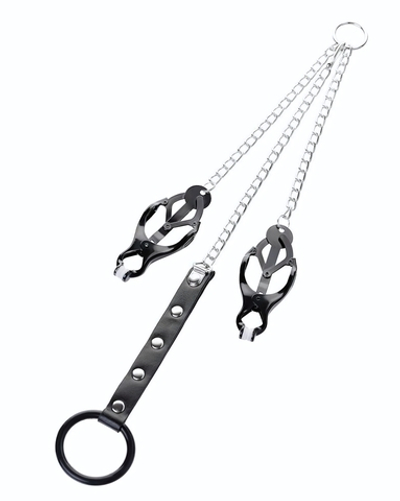 Черно-серебристые зажимы для сосков с кольцом для пениса TOYFA Metal (Цвет: черный с серебристым)