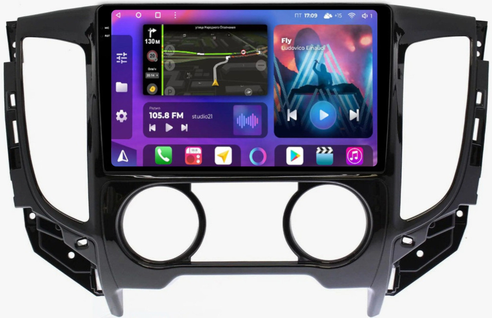 Магнитола для Mitsubishi L200 5 2015-2024 (кондиционер), FIAT Fullback - FarCar BM3075M-2K монитор 9.5" 2K QLED на Android 14, TS10, 4+32Гб, CarPlay, 4G SIM-слот