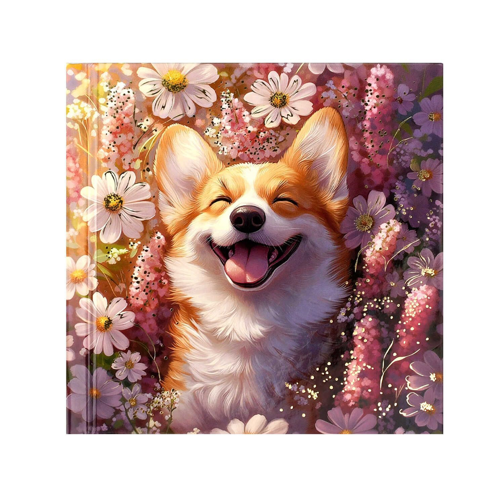 Блокнот 105*105мм 7БЦ 48л "Корги с ромашками" кл., глянц.лам., тисн.фольгой