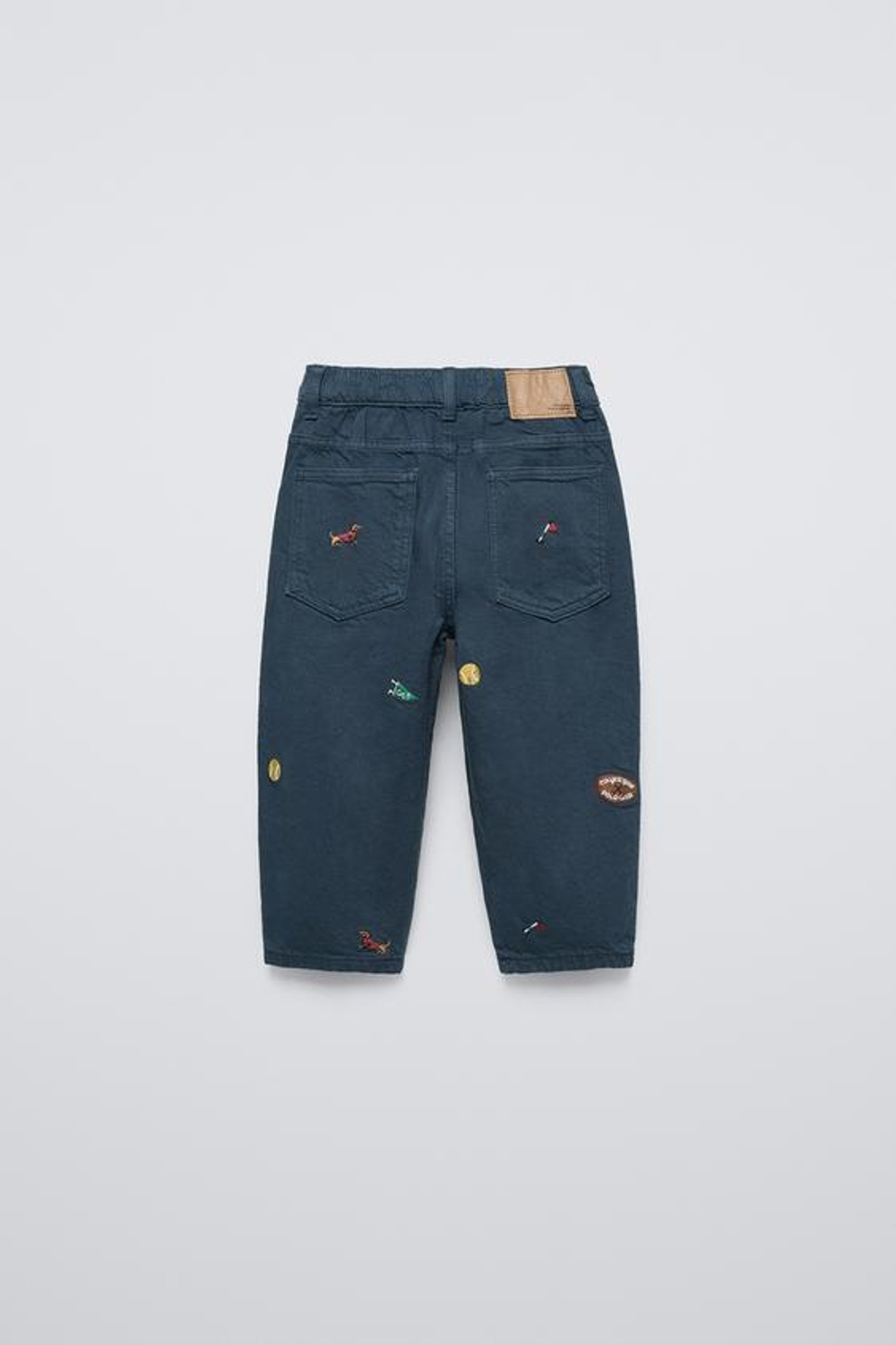 ZARA БРЮКИ STRAIGHT ИЗ ТВИЛА С ВЫШИВКОЙ, СИНИЙ/ИНДИГО