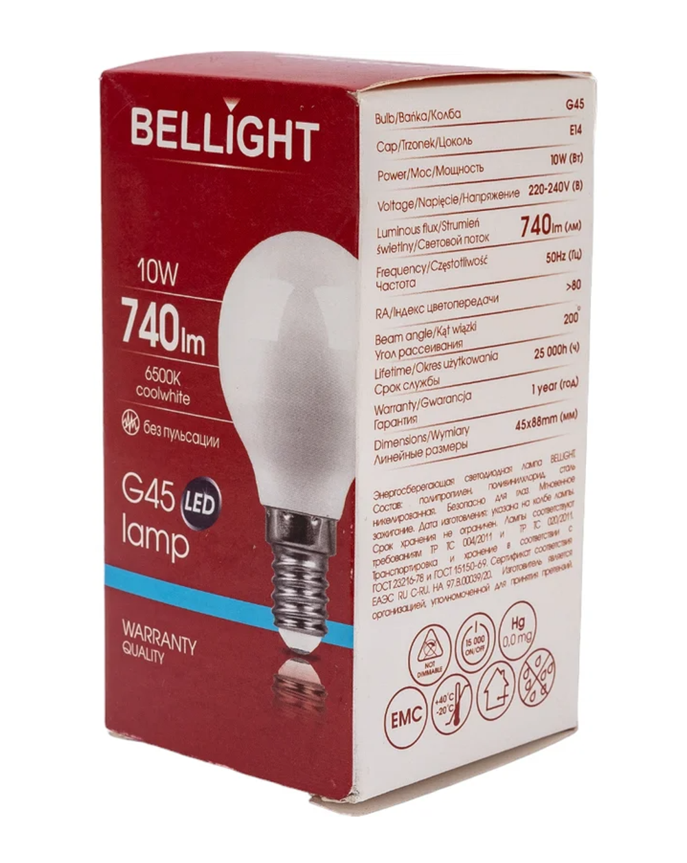 Светодиодная лампочка BELLIGHT LED G45 220V/10W/E14 6500K 86853379