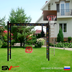 Уличная шведская стенка Sv Sport рукоход У538К (Турник/Со спинкой/Щит баскет/Канат/кольца/лестница)