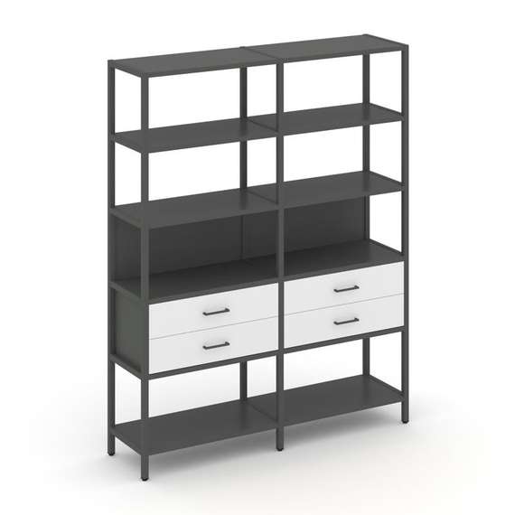 Shelf System Двухсекционный стеллаж пятиярусный с ящиками SN.STM-522 Антрацит/Белый/Металл Антрацит