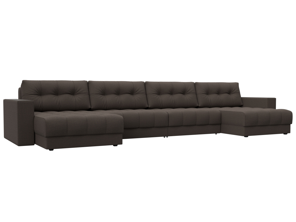 Диван П-образный с декором Лига-049 НПБ Лонг, Амур 05 рогожка коричневый.