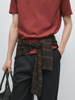 Massimo Dutti Футболка с коротким рукавом из смесовой хлопковой ткани, бордовый