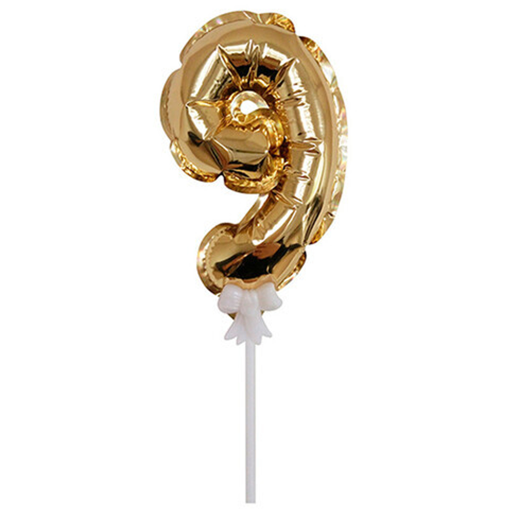 К 7"/18 см, Мини-цифра, самодув Gold (Золото) "9"воздух, не летает, на палочке)