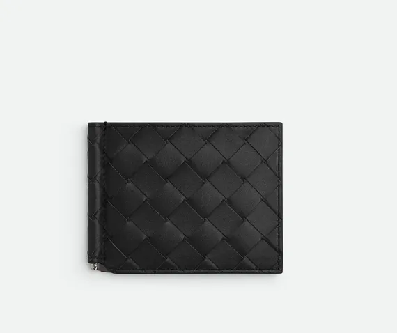 Бумажник Bottega Veneta intrecciato с клипсой черный