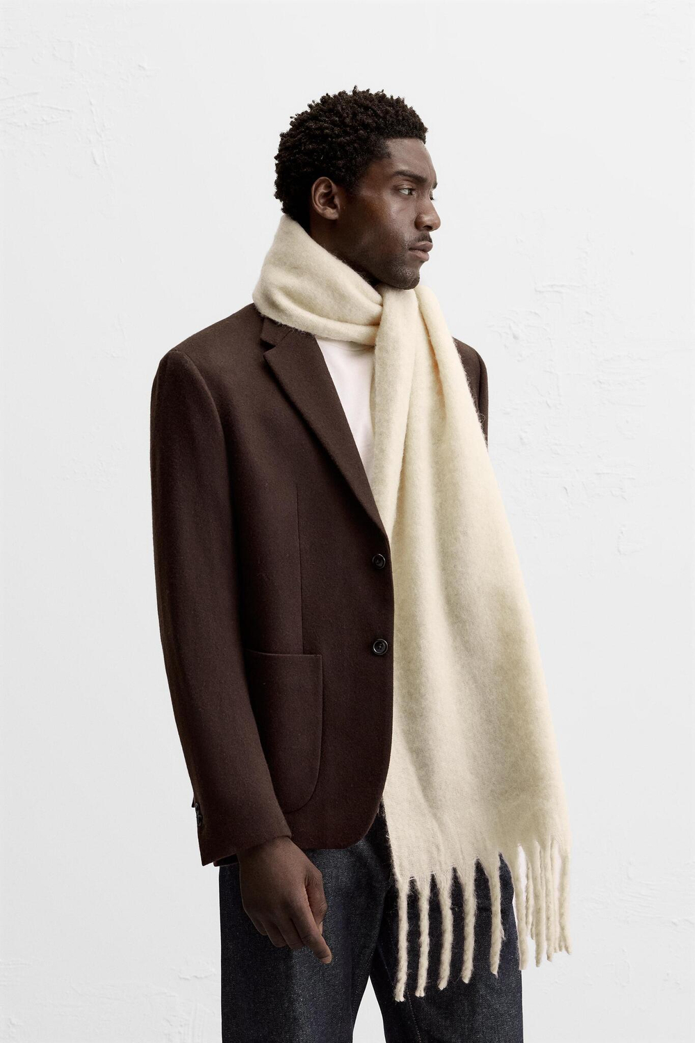 ZARA ШАРФ ИЗ РЕЛЬЕФНОЙ ТКАНИ, СВЕТЛО-БЕЖЕВЫЙ