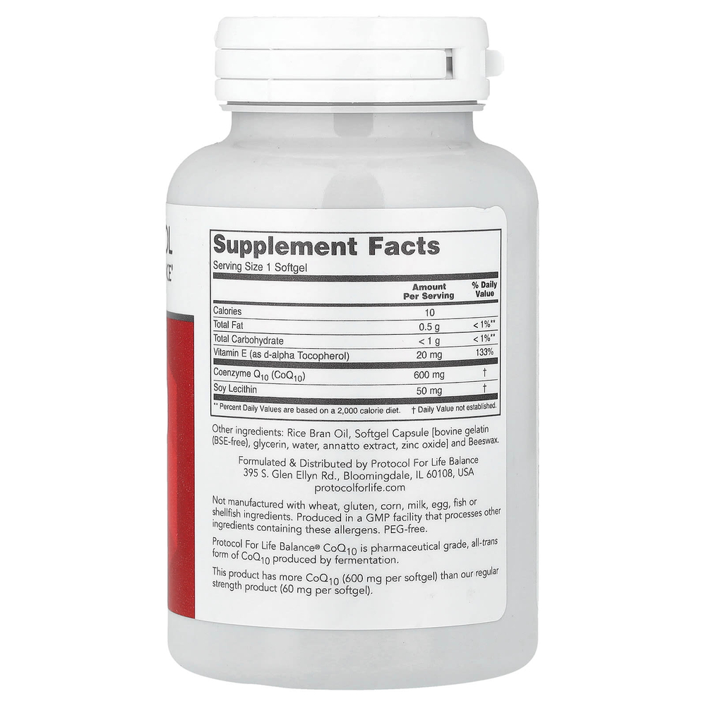 Protocol for Life Balance, коэнзим Q10, максимальный эффект, 60 мягких таблеток