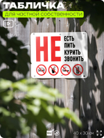 Табличка для частной территории "Не есть не пить не курить и не звонить", на дом, для участка и организаций, предупреждающая, 40х30 см, Silver Plane x Айдентика Технолоджи