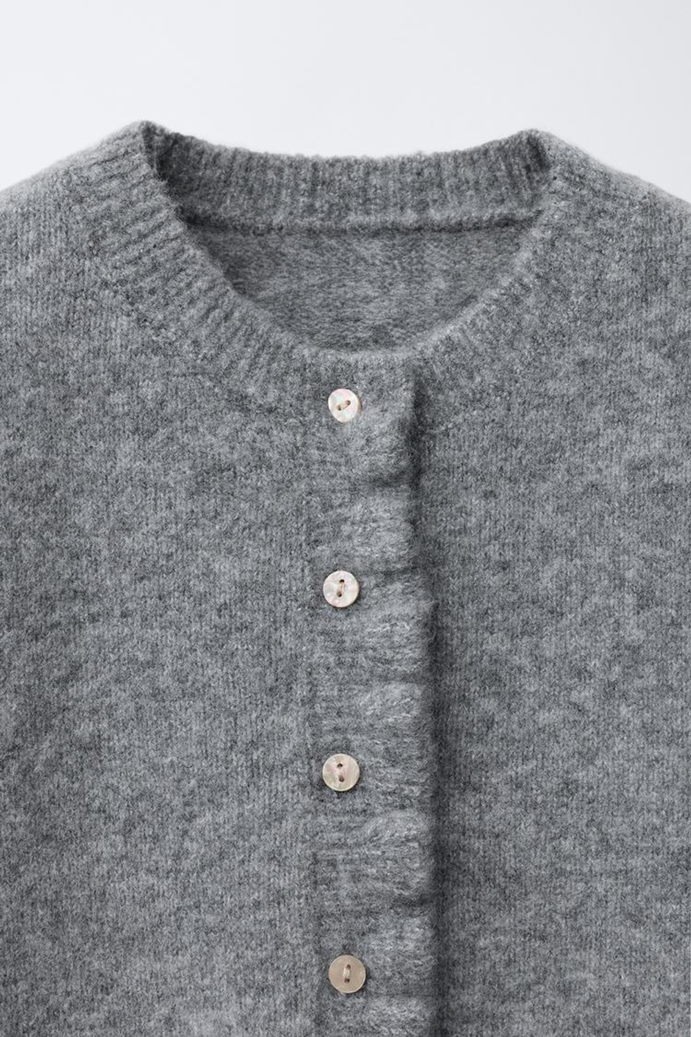 ZARA КАРДИГАН С ВОЛАНАМИ, СЕРЫЙ