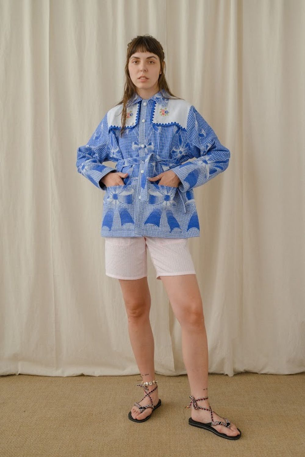 Куртка Soeurs с Белой Кокеткой на Поясе синяя