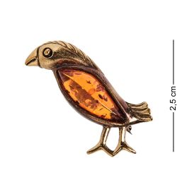 AM-2637 Брошь «Птица Тропики» (латунь, янтарь)