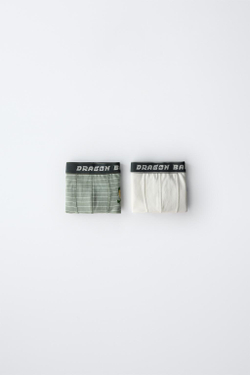 ZARA НАБОР ИЗ ДВУХ ТРУСОВ-БОКСЕРОВ С ПРИНТОМ DRAGON BALL ©, ЗЕЛЕНЫЙ