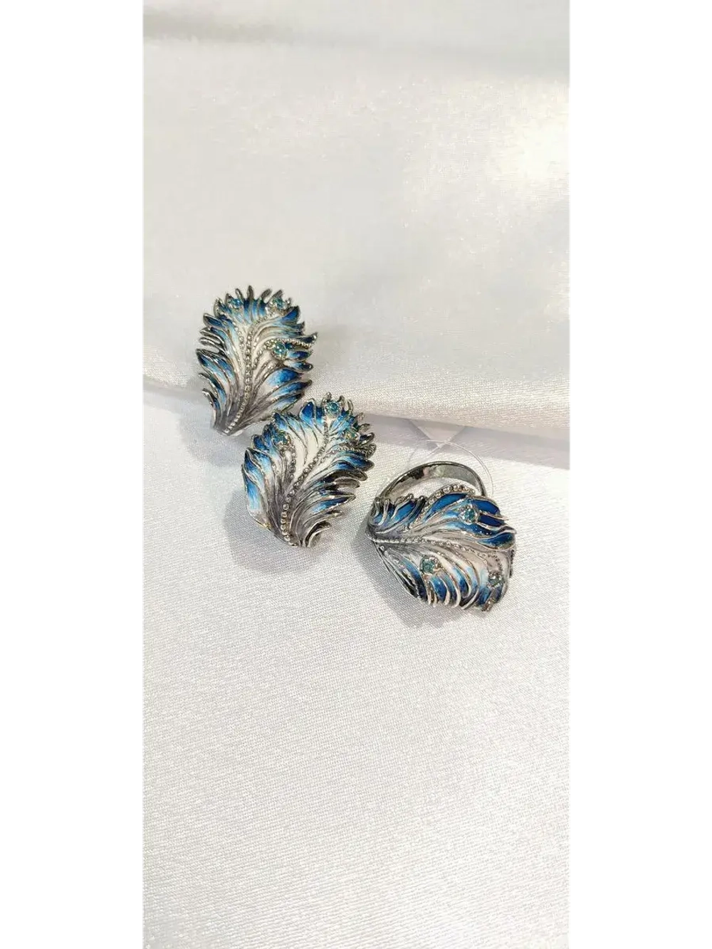 Серьги серебро голубая эмаль