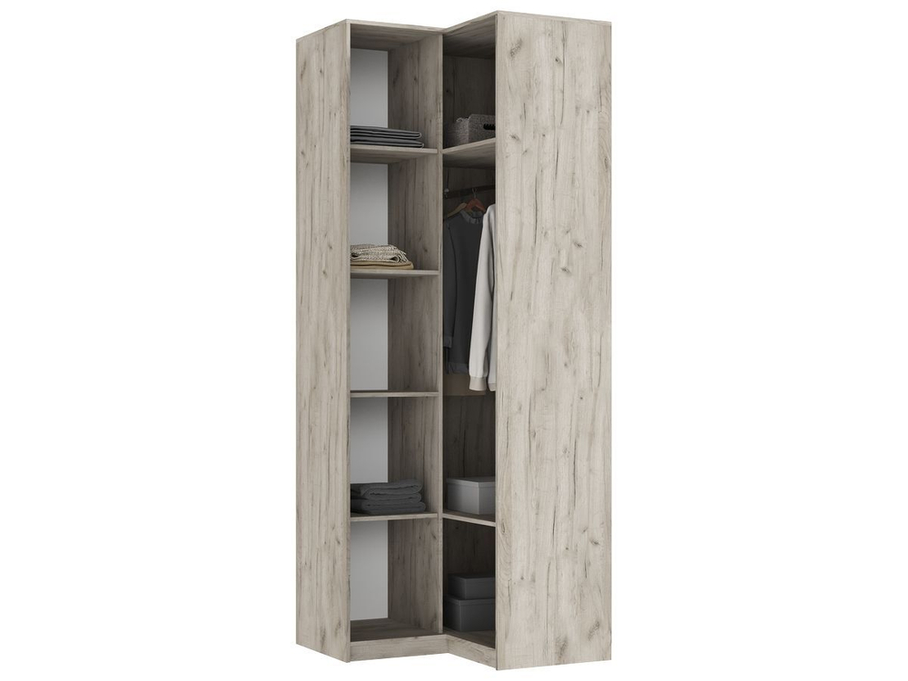 Шкаф для одежды распашной с полками и штангой 3 створки Браш Вайт/Дуб Крафт 120х 51х 240 см