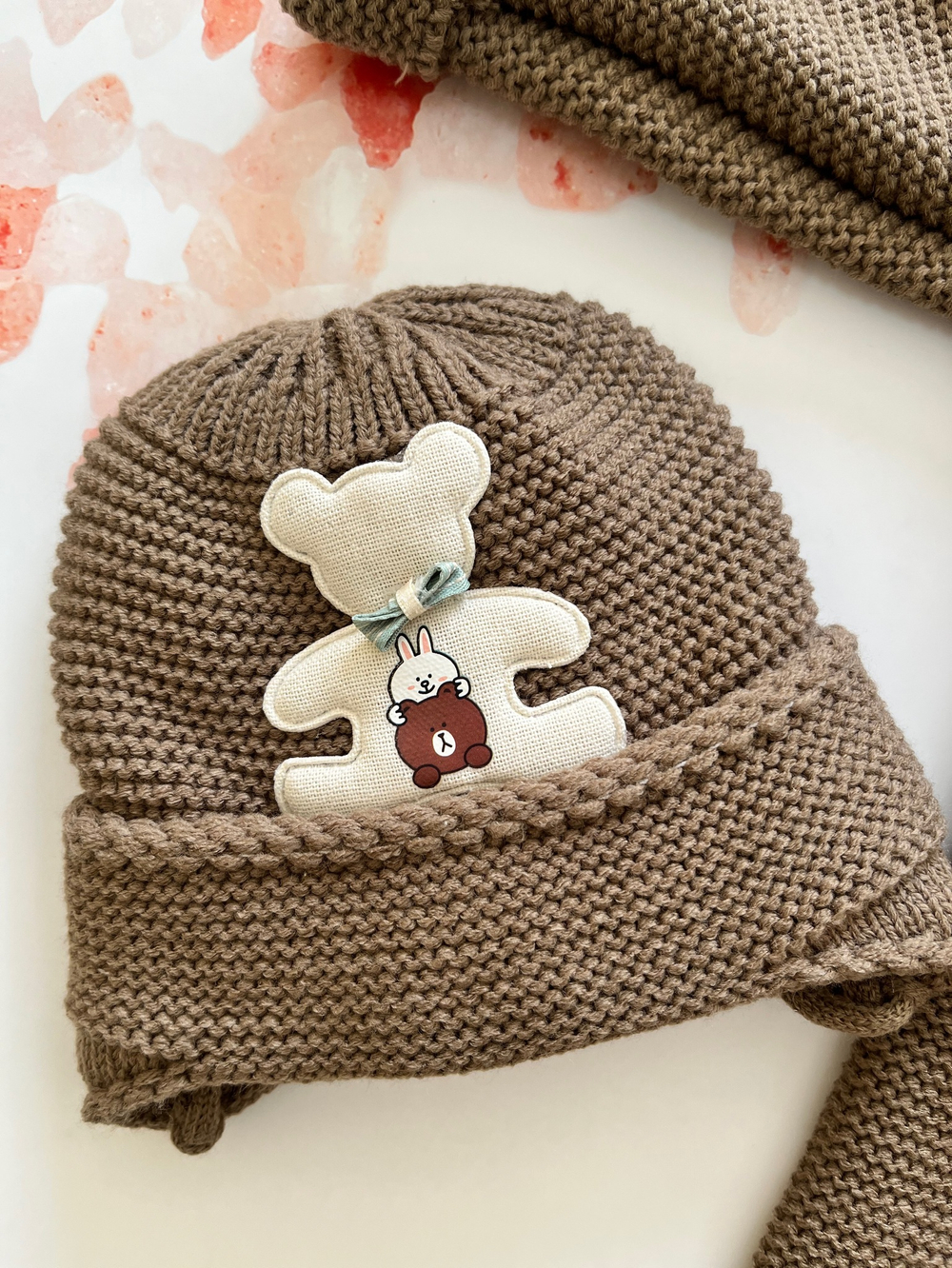 Костюм вязаный на выписку "АйШах - Мишки" (Комбинезон + Шапка) (Цвет: Фиолетовый)