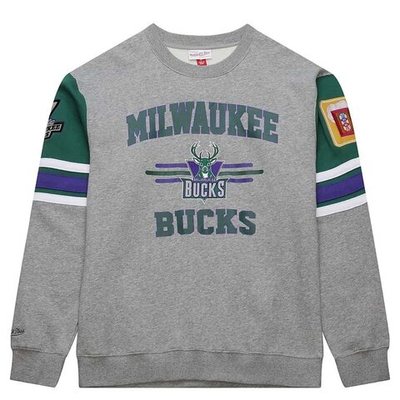 Толстовка Mitchell&Ness NBA All Over Crew 4.0 Vintage Logo Milwaukee Bucks Sweatshirt Gray