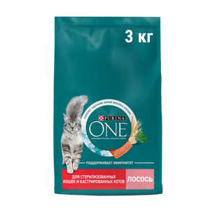 Сухой корм Purina ONE для стерилизованных кошек и кастрированных котов c лососем 3 кг
