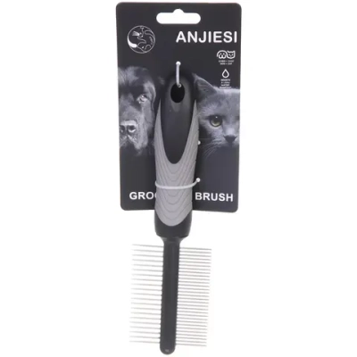 Расческа - гребень двухсторонняя для животных «ПРЕМИУМ - МОЙ БРО», прорезиненная ручка, цвет серый/черный, 5.2*21.5см