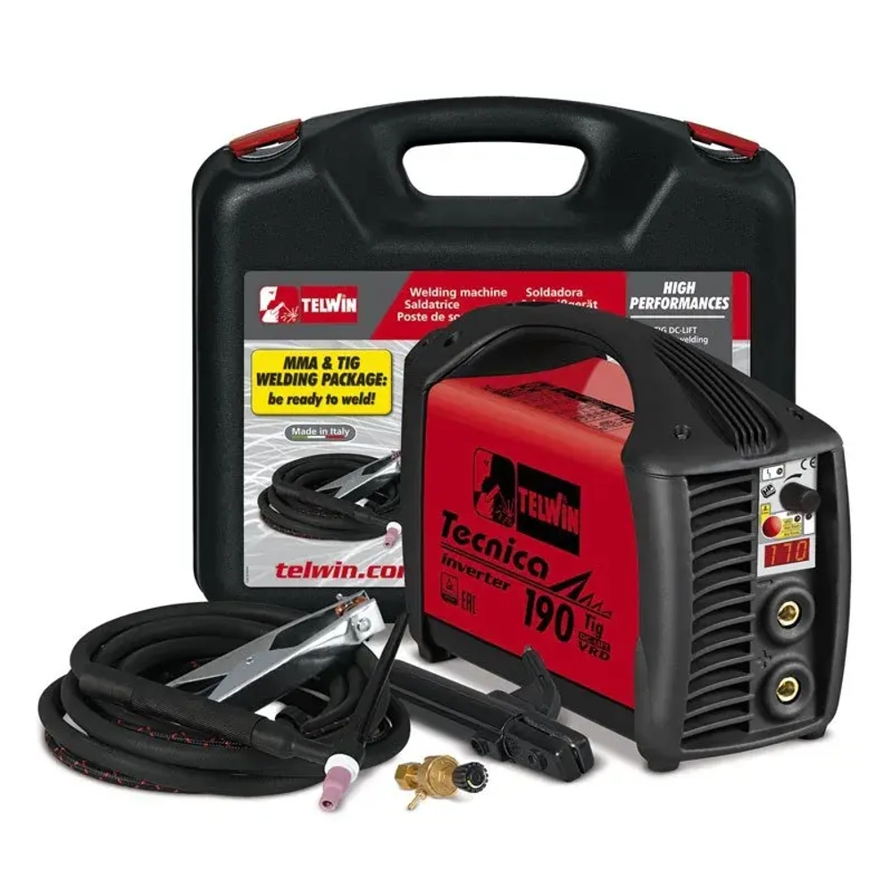 Сварочный аппарат c инвертором для сварки TIG Telwin TECNICA 190 TIG/MMA DC LIFT VRD + PLASTIC CASE + MMA/TIG KIT, 816220