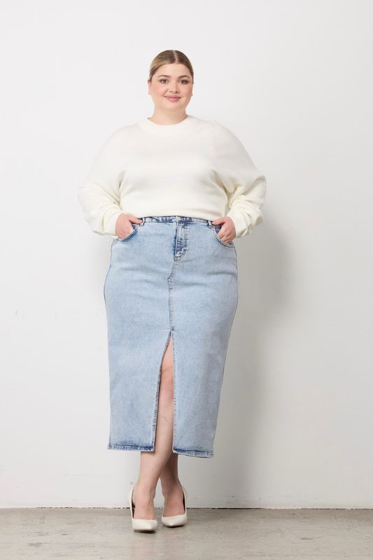 Юбка с разрезом из джинсы, светло-голубой