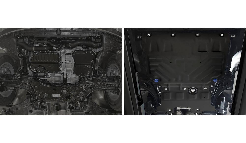 Защита картера и КПП Rival для Volkswagen Teramont (V - 2.0; 3.6) 2017-2020 2021-н.в., сталь 1.8 мм, 2 части , с крепежом, штампованная, 111.5861.2