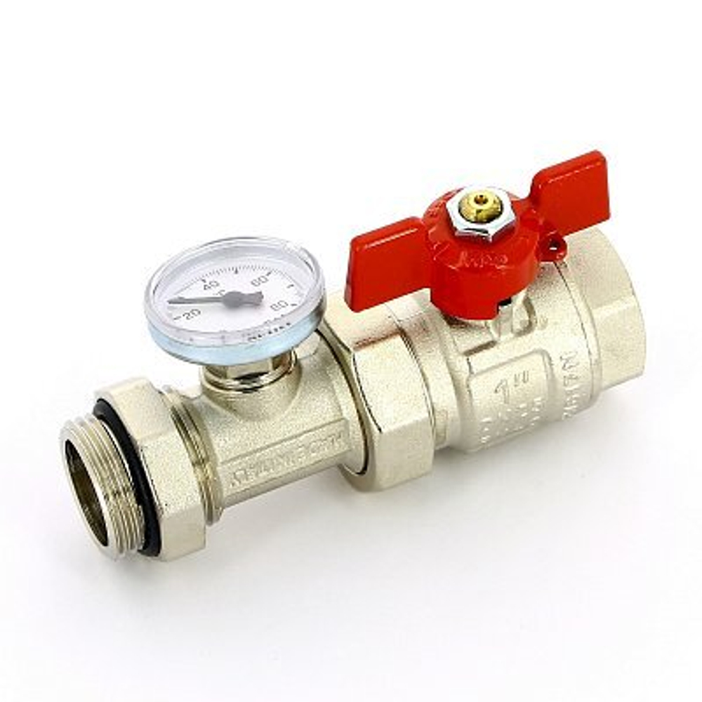 Кран шаровой НВ коллекторный с термометром прямой 1" РАСПРОДАЖА!