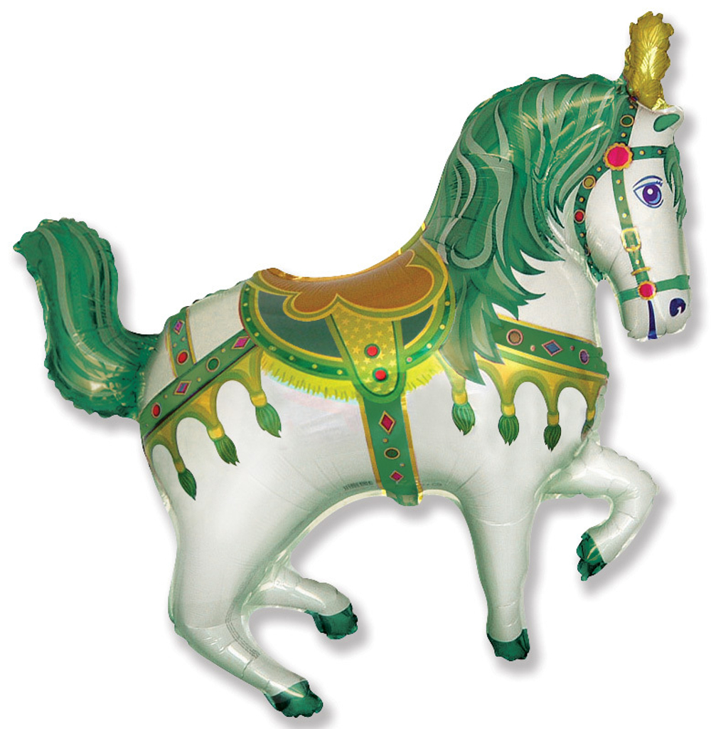 Шар (39''/99 см) Фигура, Цирковая лошадка, Зеленый, 1 шт.