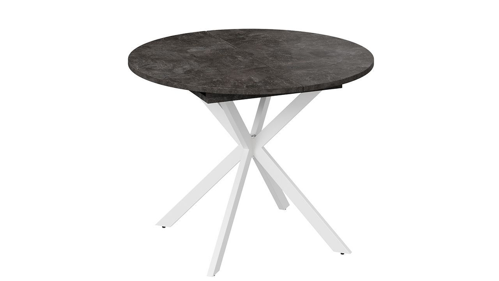 Стол кухонный обеденный круглый раздвижной Белый/Чёрный Муар, Мэдисон, 100,1х100х75 см