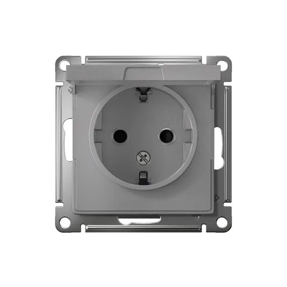 Розетка 1-м СП AtlasDesign 16А IP20 с заземл. защ. шторки с крышкой механизм алюм. SE ATN000346
