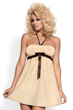Бежевое мини-платье с коричневой атласной лентой Cappuccino SM (42-44) (Цвет: бежевый, коричневый)
