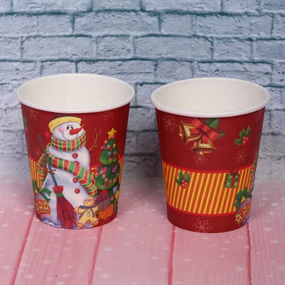 Стакан бумажный 0,2л в наборе 10 шт «Снеговик у ёлки»