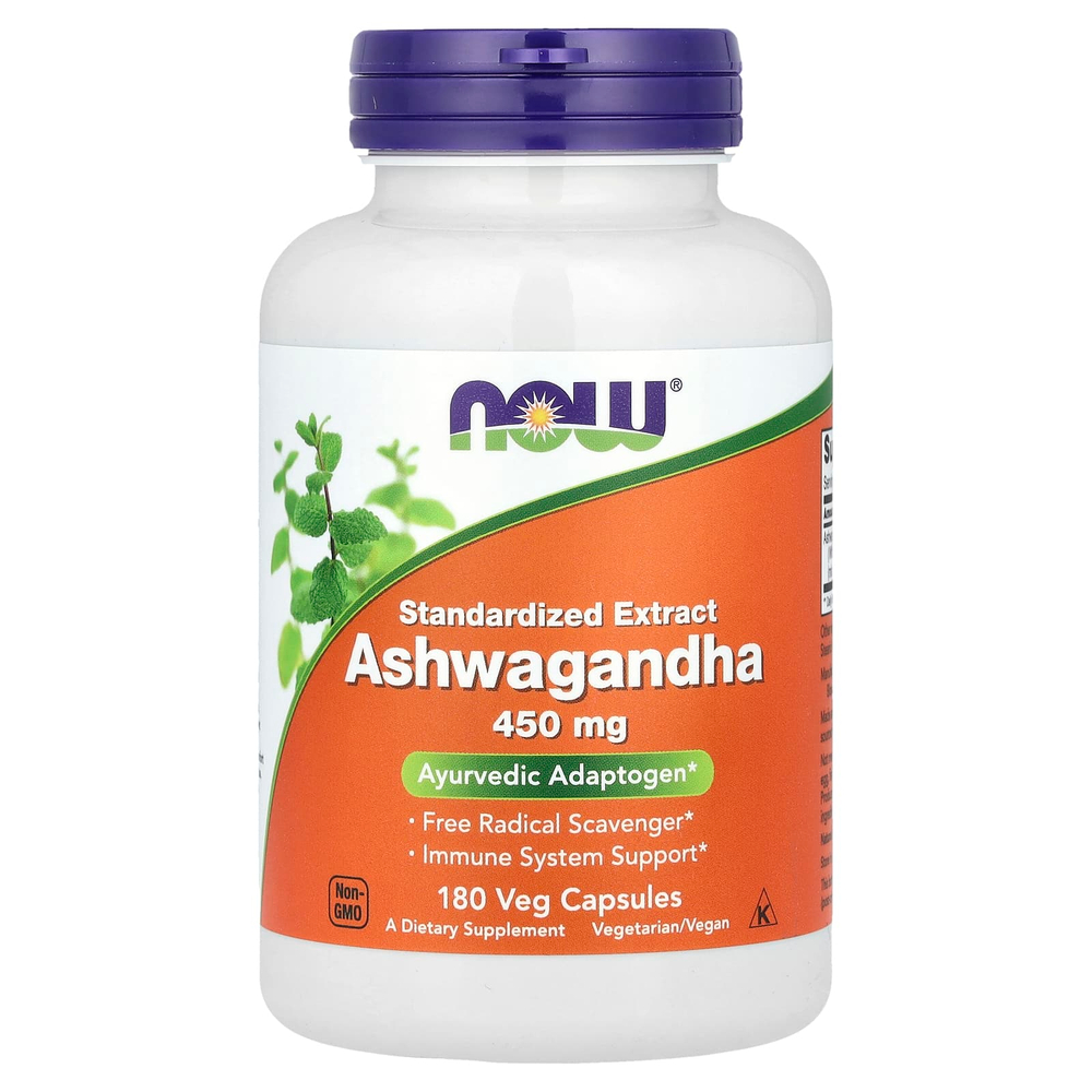 NOW Foods, стандартизованный экстракт ашвагандхи, 450 мг, 180 растительных капсул